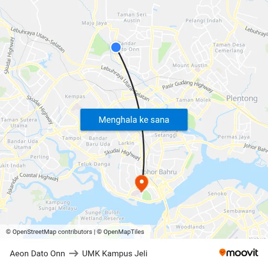 Aeon Dato Onn to UMK Kampus Jeli map