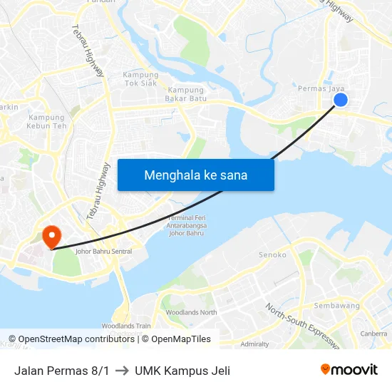 Jalan Permas 8/1 to UMK Kampus Jeli map