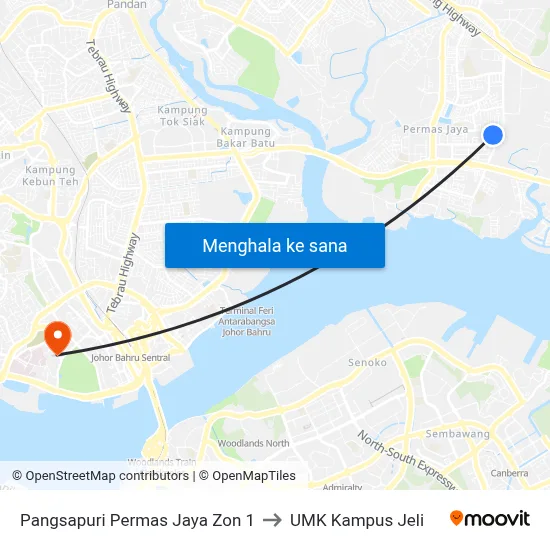 Pangsapuri Permas Jaya Zon 1 to UMK Kampus Jeli map