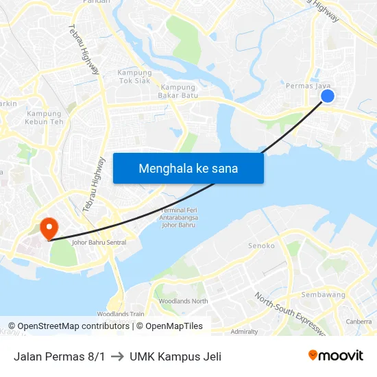 Jalan Permas 8/1 to UMK Kampus Jeli map