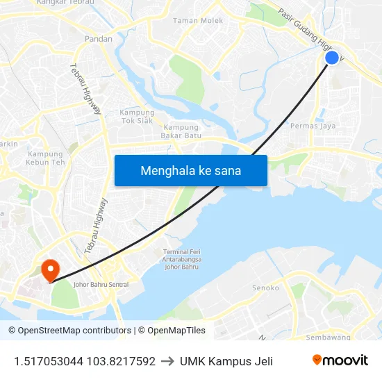 1.517053044	103.8217592 to UMK Kampus Jeli map