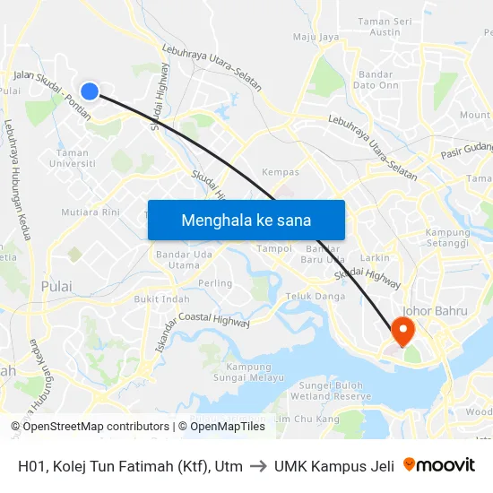 H01, Kolej Tun Fatimah (Ktf), Utm to UMK Kampus Jeli map