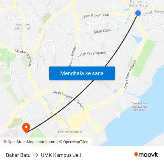 Bakar Batu to UMK Kampus Jeli map