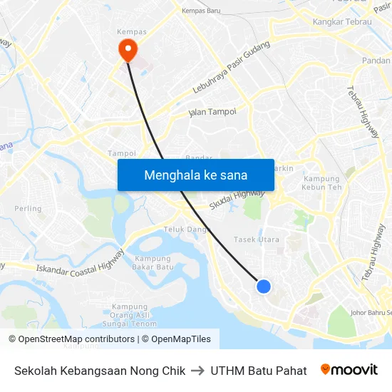 Sekolah Kebangsaan Nong Chik to UTHM Batu Pahat map