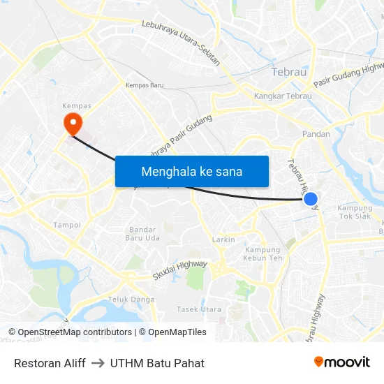 Restoran Aliff to UTHM Batu Pahat map