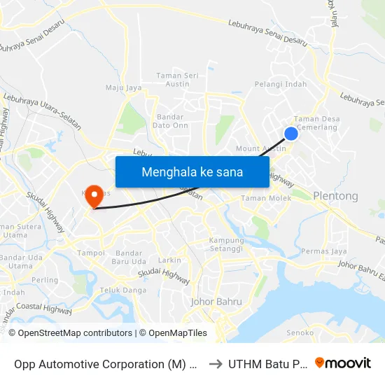 Opp Automotive Corporation (M) Sdn. Bhd to UTHM Batu Pahat map