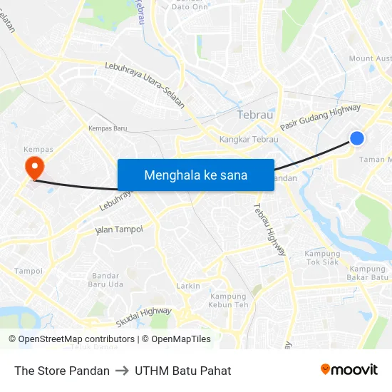 The Store Pandan to UTHM Batu Pahat map