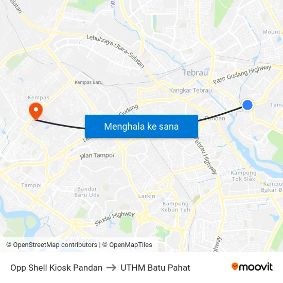 Opp Shell Kiosk Pandan to UTHM Batu Pahat map