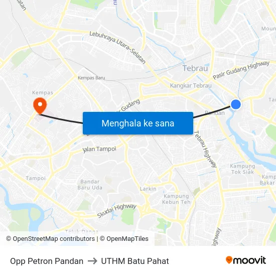 Opp Petron Pandan to UTHM Batu Pahat map
