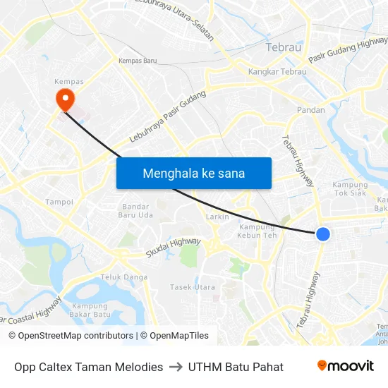 Opp Caltex Taman Melodies to UTHM Batu Pahat map
