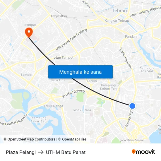 Plaza Pelangi to UTHM Batu Pahat map