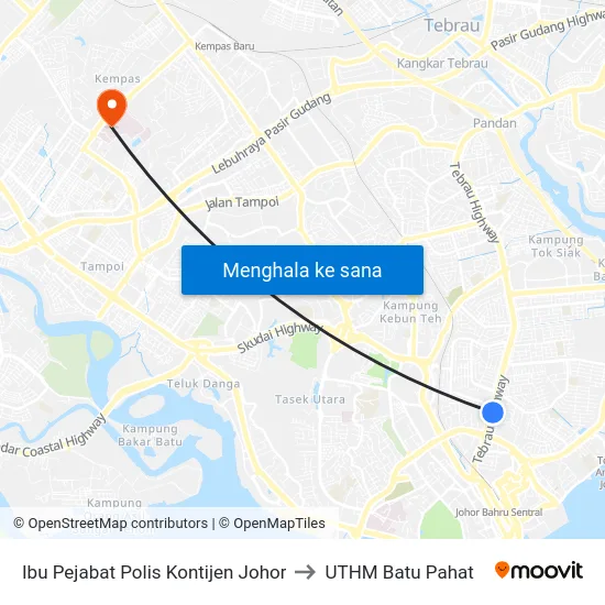 Ibu Pejabat Polis Kontijen Johor to UTHM Batu Pahat map