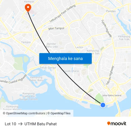 Lot 10 to UTHM Batu Pahat map