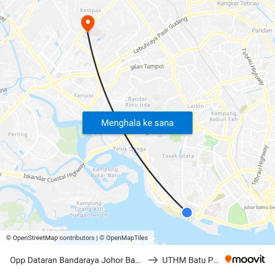 Opp Dataran Bandaraya Johor Bahru / Sri to UTHM Batu Pahat map