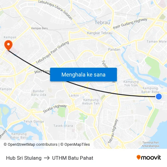 Hub Sri Stulang to UTHM Batu Pahat map