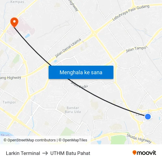 Larkin Terminal to UTHM Batu Pahat map