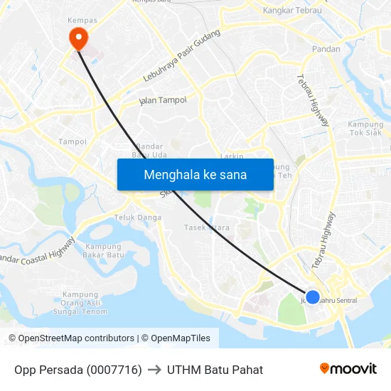Opp Persada (0007716) to UTHM Batu Pahat map