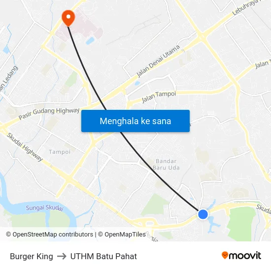 Burger King to UTHM Batu Pahat map