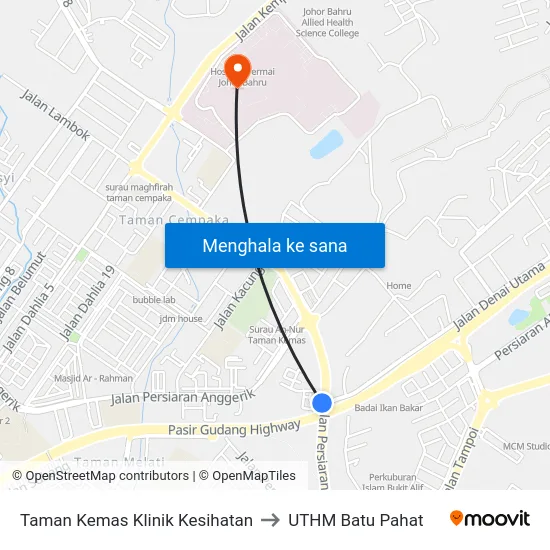 Taman Kemas Klinik Kesihatan to UTHM Batu Pahat map