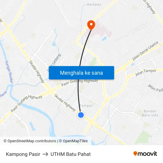 Kampong Pasir to UTHM Batu Pahat map