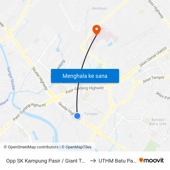 Opp SK Kampung Pasir / Giant Tampoi to UTHM Batu Pahat map