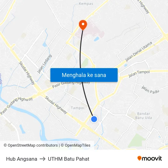 Hub Angsana to UTHM Batu Pahat map