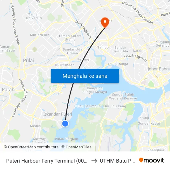 Puteri Harbour Ferry Terminal (0008130) to UTHM Batu Pahat map