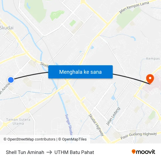 Shell Tun Aminah to UTHM Batu Pahat map