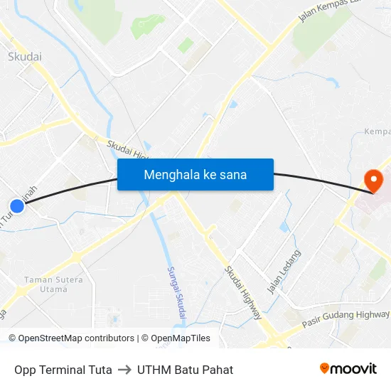 Opp Terminal Tuta to UTHM Batu Pahat map