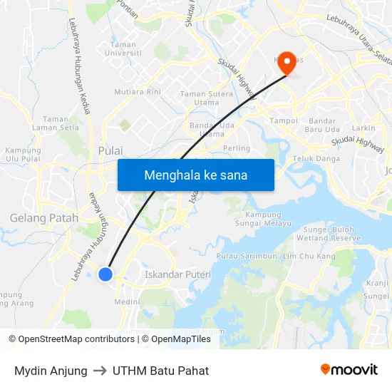 Mydin Anjung to UTHM Batu Pahat map