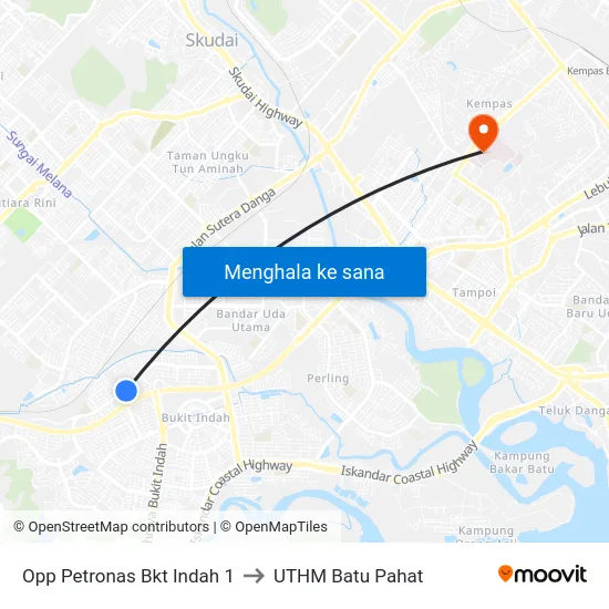 Opp Petronas Bkt Indah 1 to UTHM Batu Pahat map
