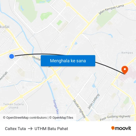 Caltex Tuta to UTHM Batu Pahat map