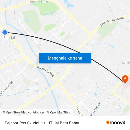 Pejabat Pos Skudai to UTHM Batu Pahat map