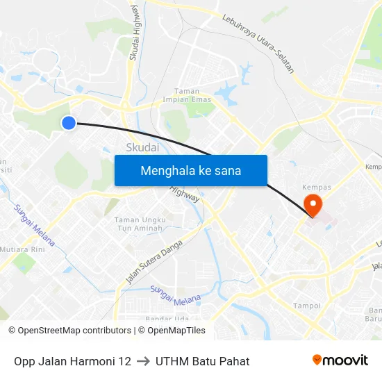 Opp Jalan Harmoni 12 to UTHM Batu Pahat map