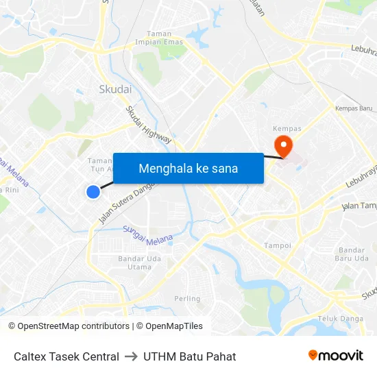 Caltex Tasek Central to UTHM Batu Pahat map