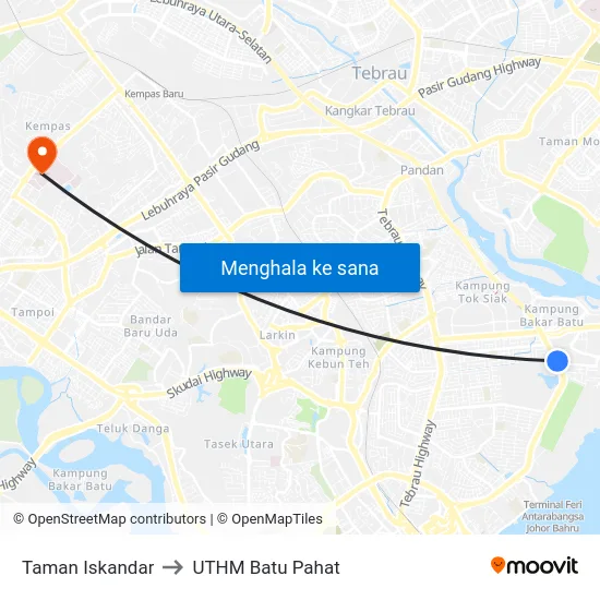 Taman Iskandar to UTHM Batu Pahat map