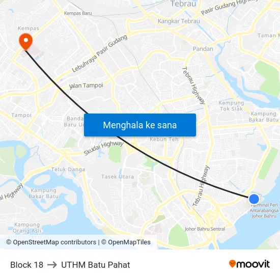 Block 18 to UTHM Batu Pahat map