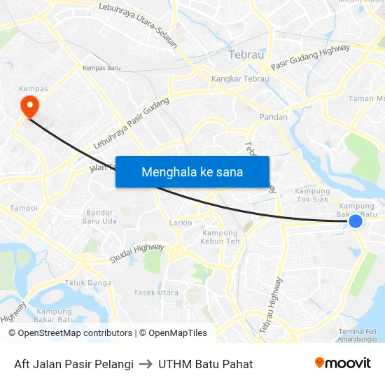 Aft Jalan Pasir Pelangi to UTHM Batu Pahat map