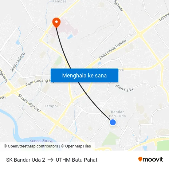 SK Bandar Uda 2 to UTHM Batu Pahat map