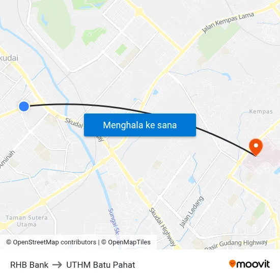 RHB Bank to UTHM Batu Pahat map