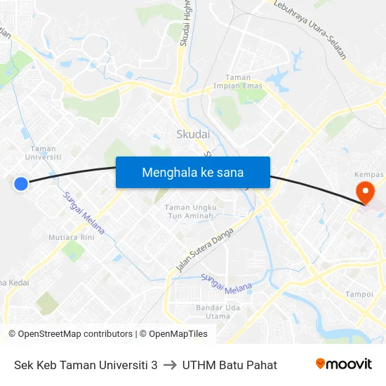 Sek Keb Taman Universiti 3 to UTHM Batu Pahat map