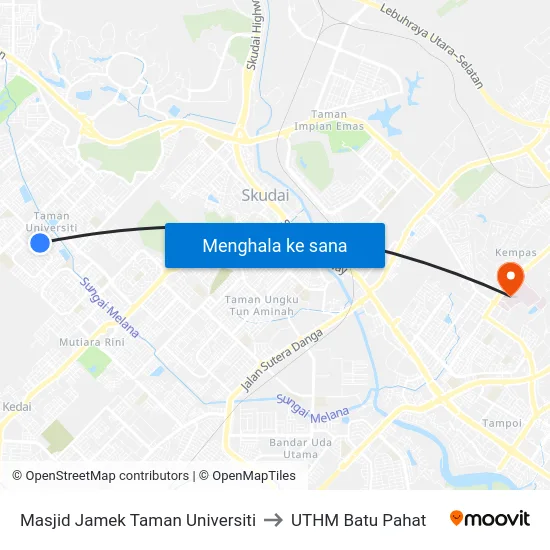 Masjid Jamek Taman Universiti to UTHM Batu Pahat map