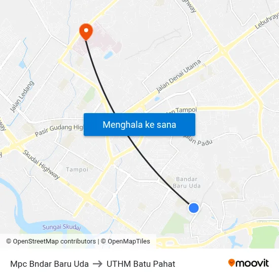 Mpc Bndar Baru Uda to UTHM Batu Pahat map