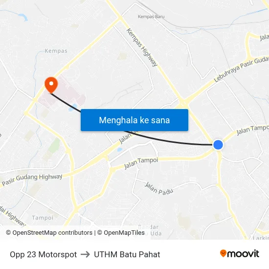 Opp 23 Motorspot to UTHM Batu Pahat map