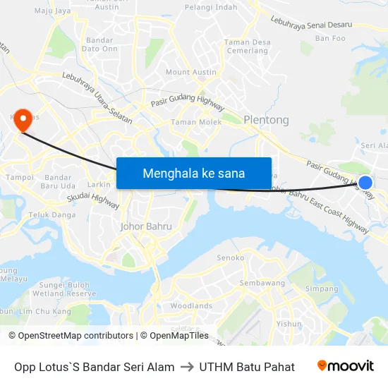 Opp Lotus`S Bandar Seri Alam to UTHM Batu Pahat map