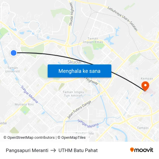 Pangsapuri Meranti to UTHM Batu Pahat map