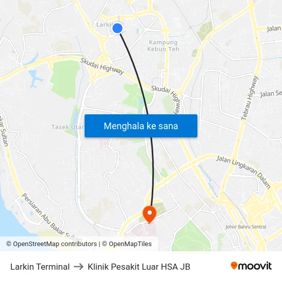 Larkin Terminal to Klinik Pesakit Luar HSA JB map