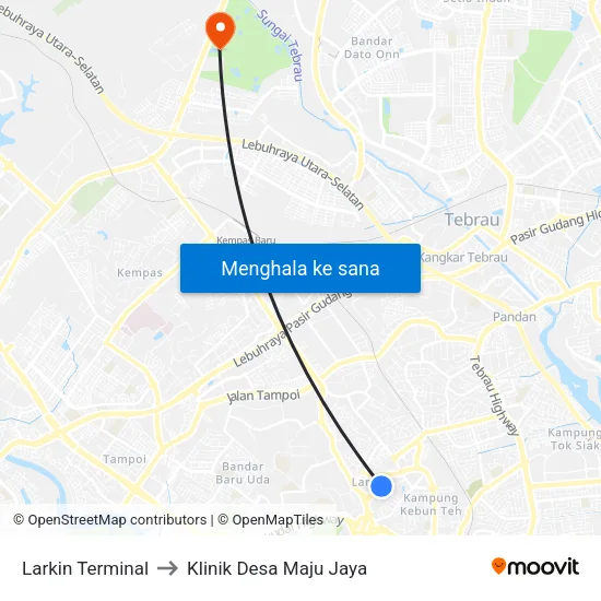 Larkin Terminal to Klinik Desa Maju Jaya map