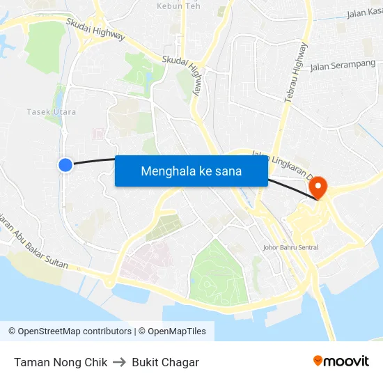 Taman Nong Chik to Bukit Chagar map