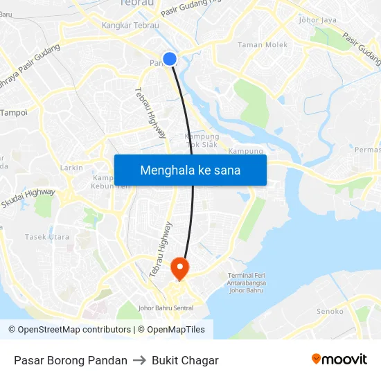 Pasar Borong Pandan to Bukit Chagar map